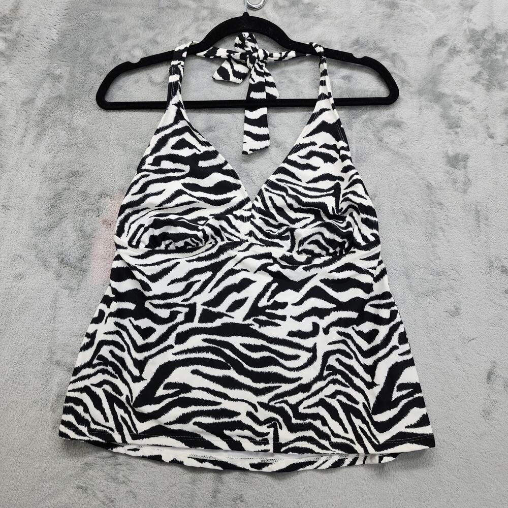 Catalina Tankini Size 1X (16W) Black White Animal Print Zebra‎ Tie Back Halter